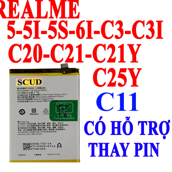 Pin SCUD/Webphukien cho Realme C11, C3, C3i, C20, C21, C21Y, C25Y, 5i, 5, 5S, 6i Việt Nam BLP729 - 5000mAh