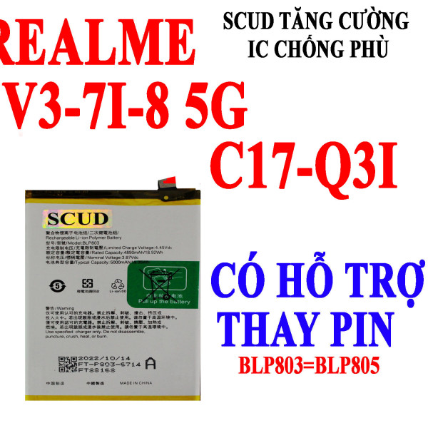 Pin SCUD/Webphukien cho Realme 7i, V3 5G, 8 5G, C17, Q3i Việt Nam - BLP803 BLP805 5000mAh