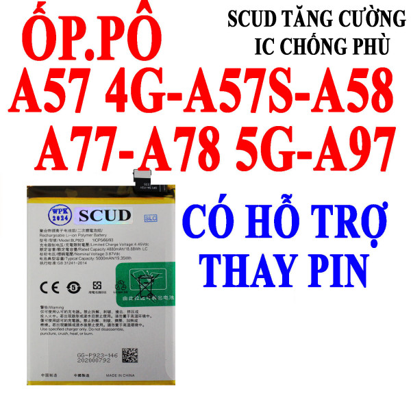 Pin Scud Oppo A57/A57S/A58/A77/A78 5G/A97 BLP923 5000 mAh