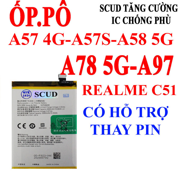 Pin Scud/Webphukien cho Oppo A57/A57S/A58/A78 5G/A97/Realme C51 BLP923 5000 mAh