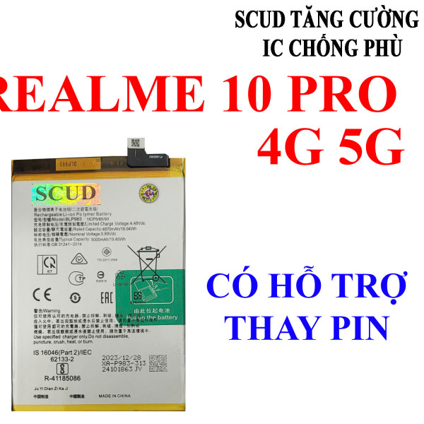 Pin SCUD/Webphukien cho Realme 10 Pro 4G 5G BLP983 5000mAh