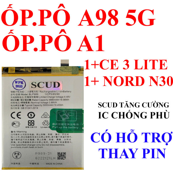 Pin Scud/Webphukien cho Oppo A98 5G/Oppo A1/Oneplus CE3 Lite/OnePlus Nord N30 5000mAh BLP989