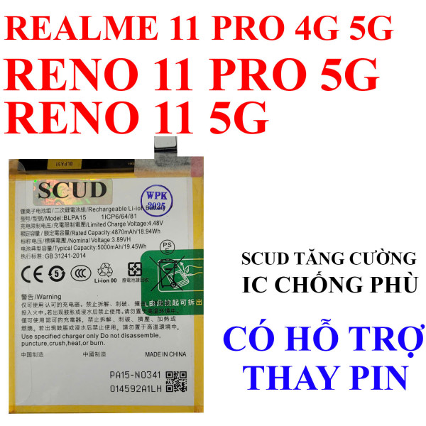 Pin Scud/Webphukien cho Realme 11 Pro 4G 5G/Reno 11 5G/Reno 11 Pro BLPA15 5000mAh
