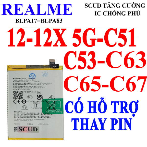 Pin Webphukien cho Realme C67/C65/C53/C51/12/12X BLPA17 BLPA83 5000 mAh Việt Nam