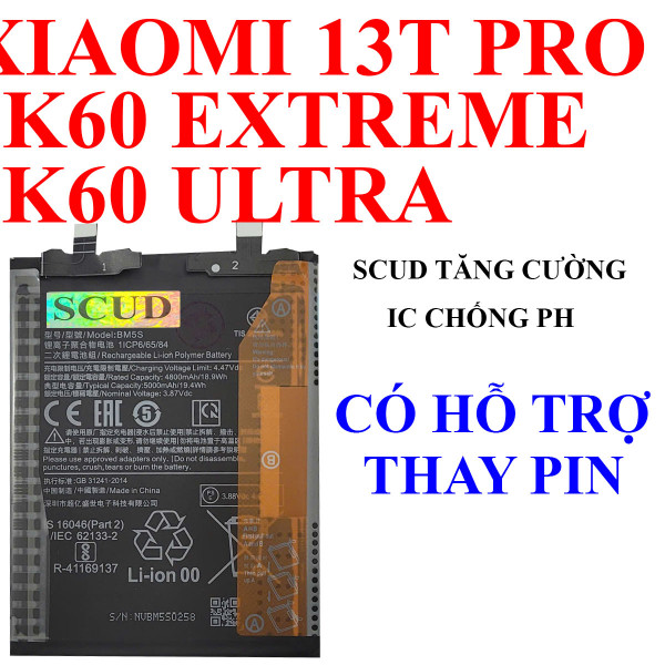 Pin SCUD/Webphukien cho Xiaomi 13T Pro/Redmi K60 Ultra/Redmi K60 Extreme BM5S 5000mAh