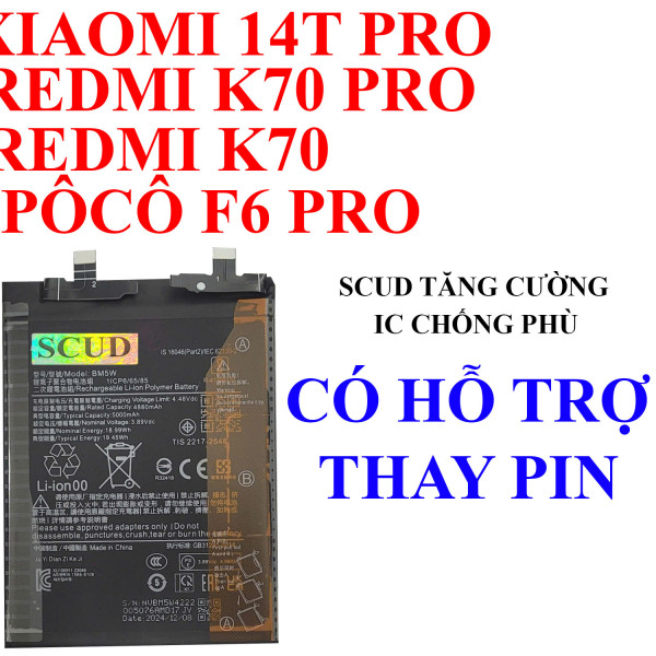 Pin SCUD/Webphukien cho Xiaomi 14T Pro/Redmi K70/Redmi K70 Pro/Poco F6 Pro BM5W 5000mAh