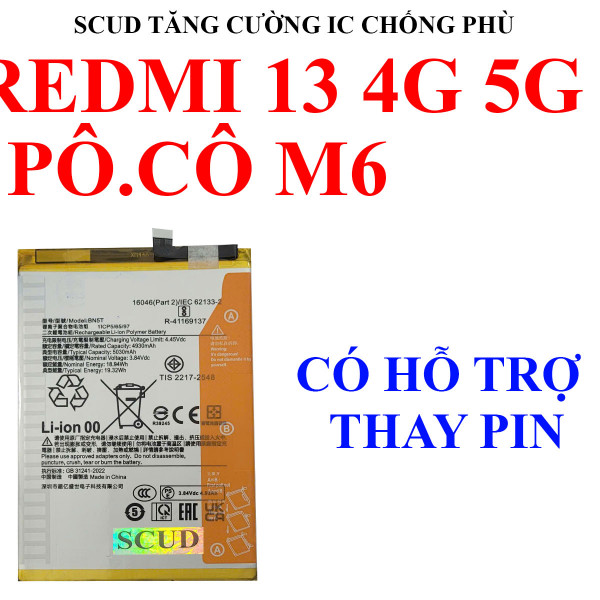 Pin SCUD/Webphukien cho Xiaomi Redmi 13 4G 5G/Poco M6 BN5T 5030mAh