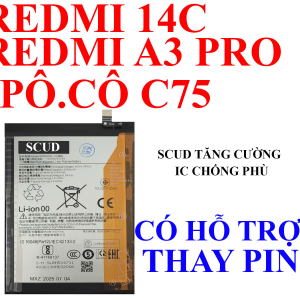 Pin SCUD/Webphukien cho Xiaomi Redmi 14C/Redmi A3 Pro/Poco C75 BN5X 5160 mAh