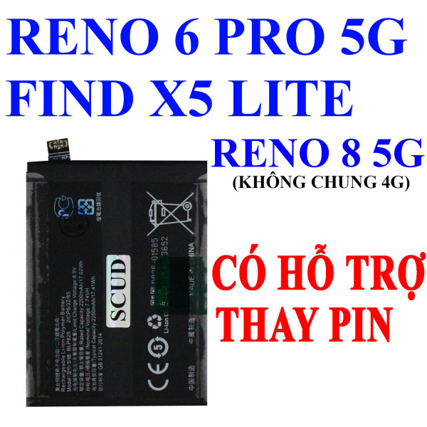 Pin SCUD/Webphukien cho Oppo Reno 8 5G, Reno 6 Pro 5G, Find X5 Lite - BLP855 4450 mAh