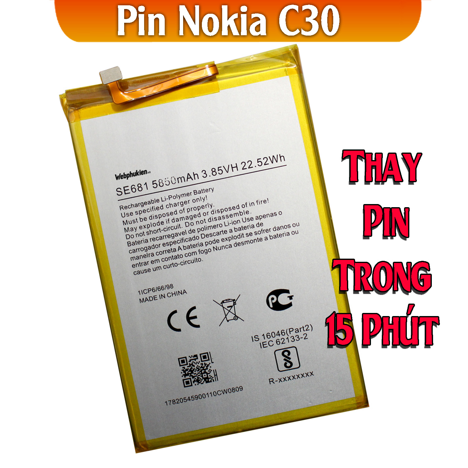 Pin Webphukien cho Nokia C30 Việt Nam - SE681 5850 mAh